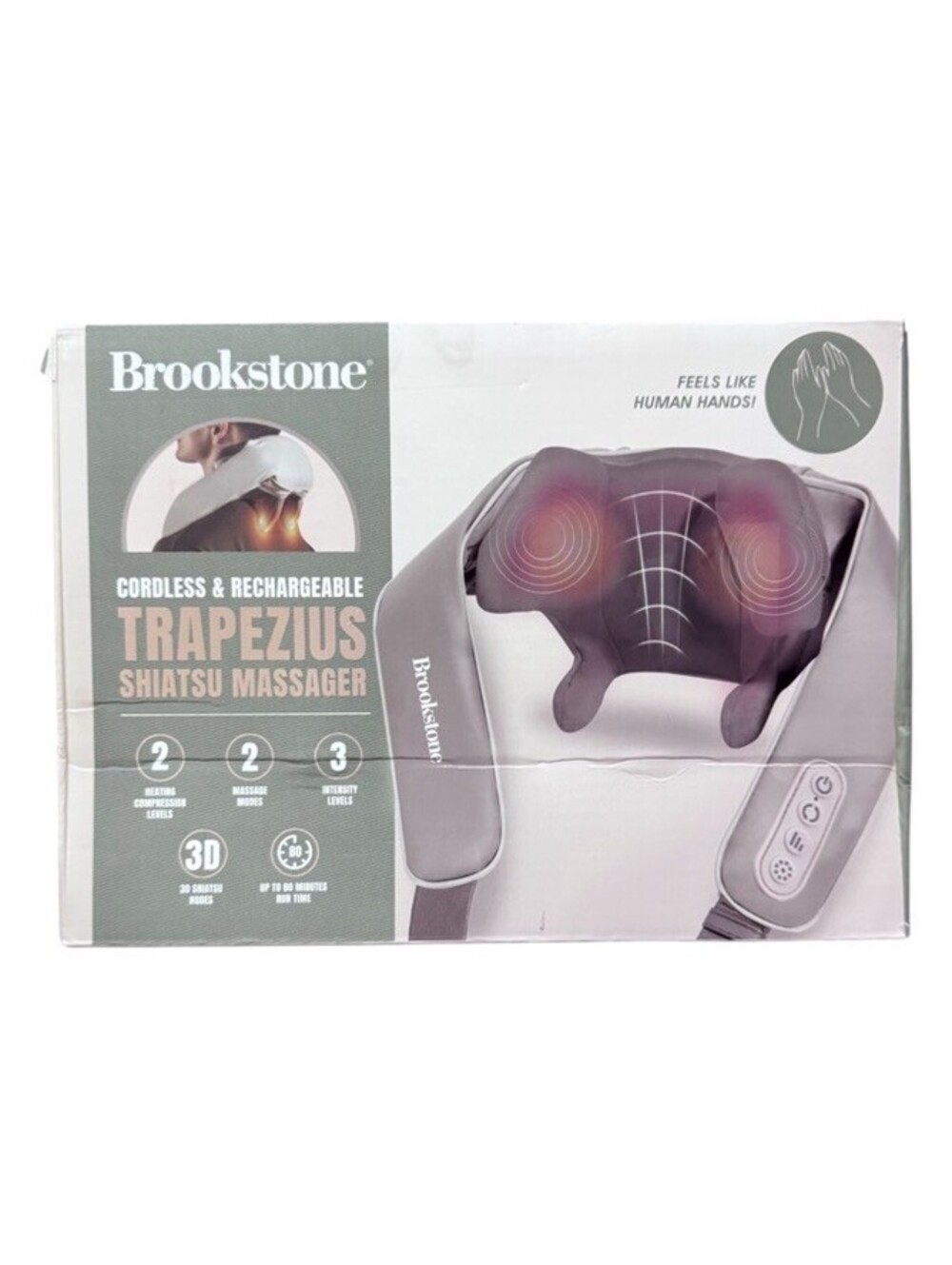 (RB) Brookstone Cordless Trapezius Shiatsu Neck & Shoulder Massager w/ Heat -